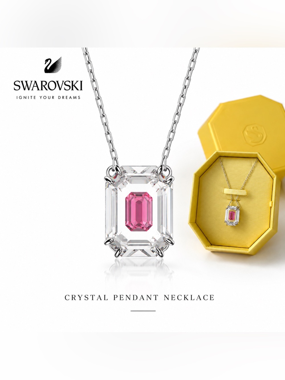 NWT Swarovski Silver-Tone Crystal 16-1/2" Adjustable Pendant Necklace.